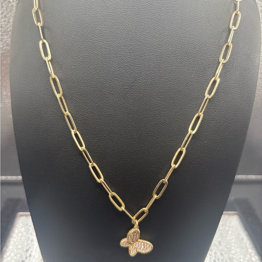 Gold Butterfly Pendant Necklace .